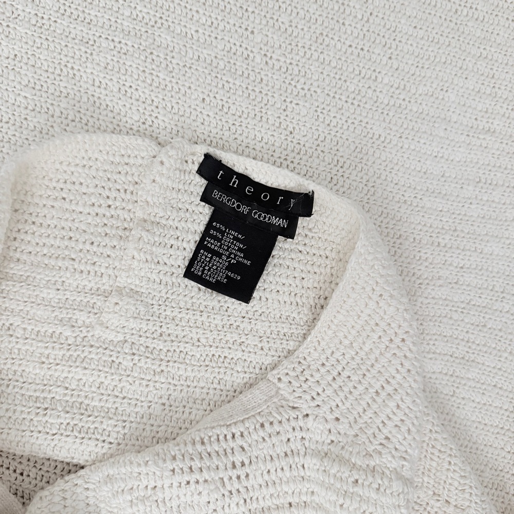 Theory Bergdorf Goodman Cream Open Knit Linen Cotton blend halter mini Dress - Picture 10 of 10